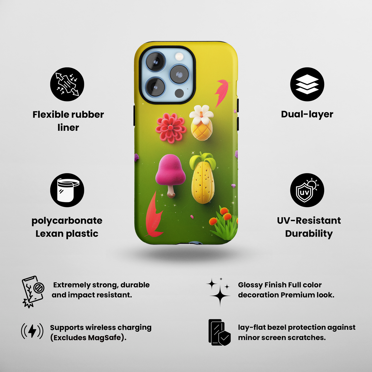 Whimsy Garden (iPhone Case 11-15)Secure your iPhone 11-15 with RIMA's durable case: Polycarbonate shell, rubber lining for shock absorption, and supports wireless chargingRimaGallery