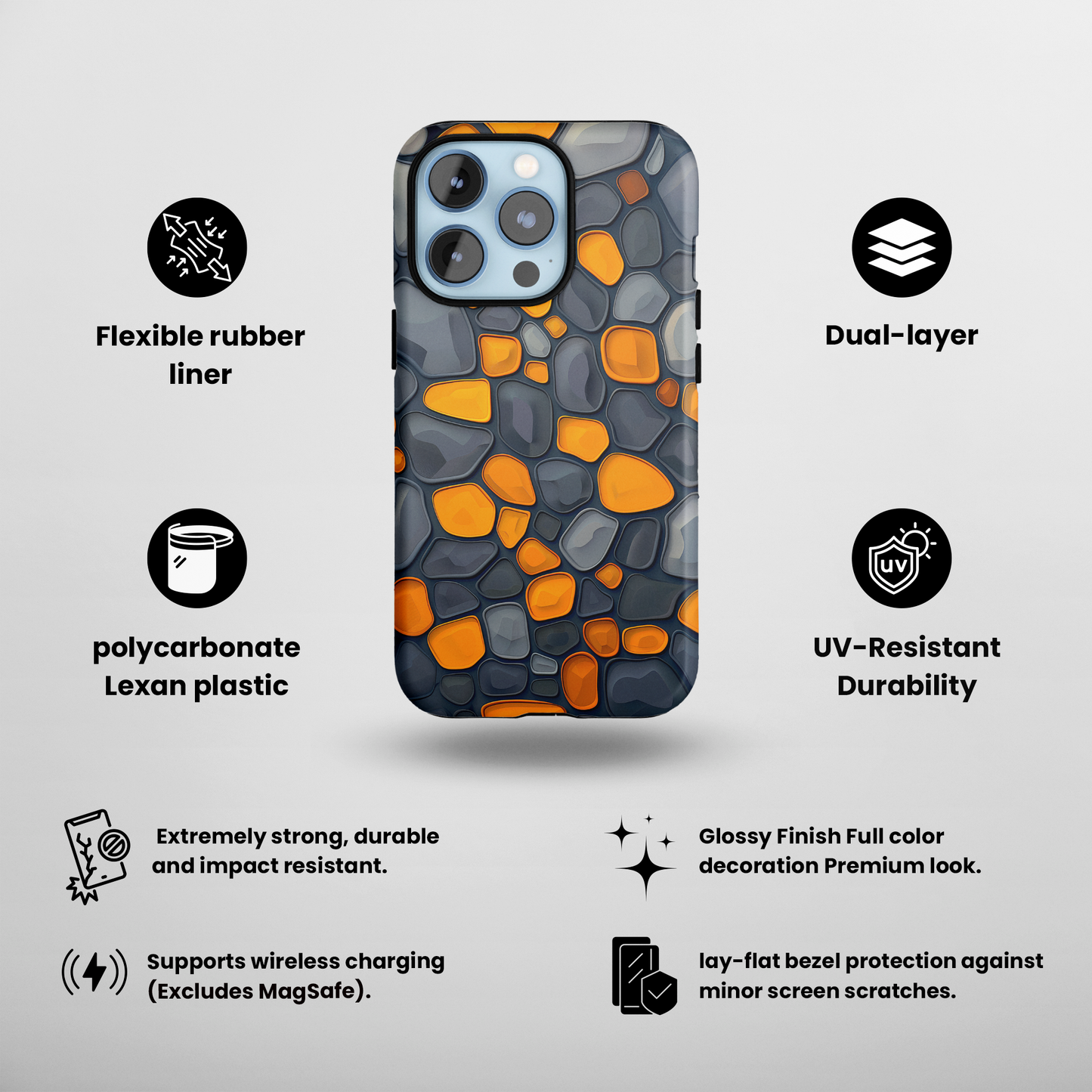 Amber Mosaic (iPhone Case 11-15)Enhance your iPhone 11-15 with RIMA's Tough Case: Sleek design, double-layer protection, and wireless charging friendly. Perfect for the urban lifestyle.RimaGallery