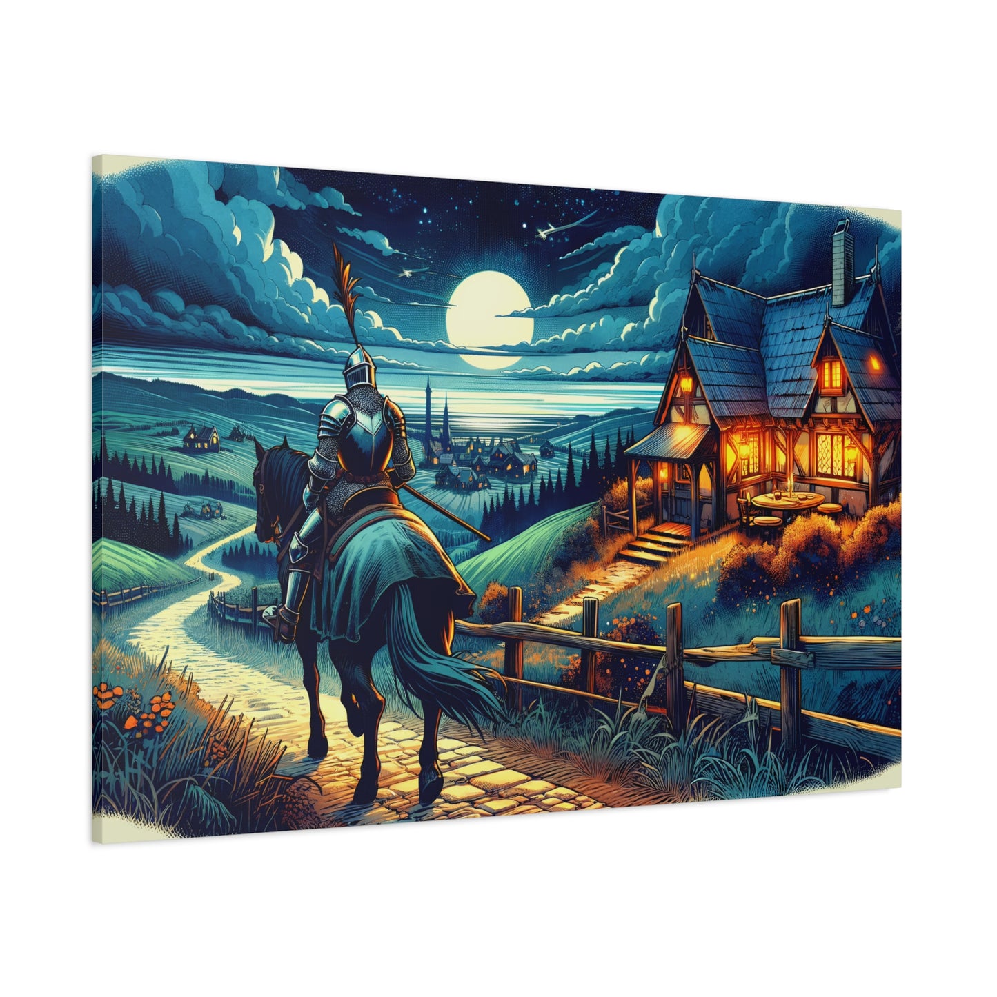 Moonlit Knight's Return (Canvas)Moonlit Knight's Return (Canvas  Matte finish, stretched, with a depth of 1.25 inches)
Struggling with low-quality canvases? Switch to RimaGallery! Our canvases are RimaGallery