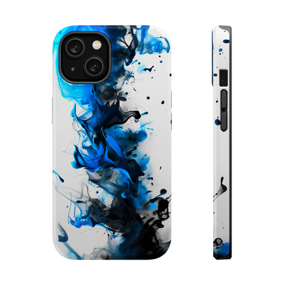 Blue Whisper (iPhone MagSafe Case)Elevate your iPhone's protection and style with RimaGallery's Blue and black ink abstract design on a white MagSafe Case. Enjoy dual-layer defense, vibrant design chRimaGallery