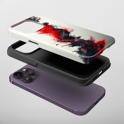 Scarlet Swish (iPhone Case 11-15)Elevate your iPhone's protection and style with RimaGallery's Artistic red and black abstract On case, featuring dual-layer defense and a sleek, glossy finish. Free RimaGallery