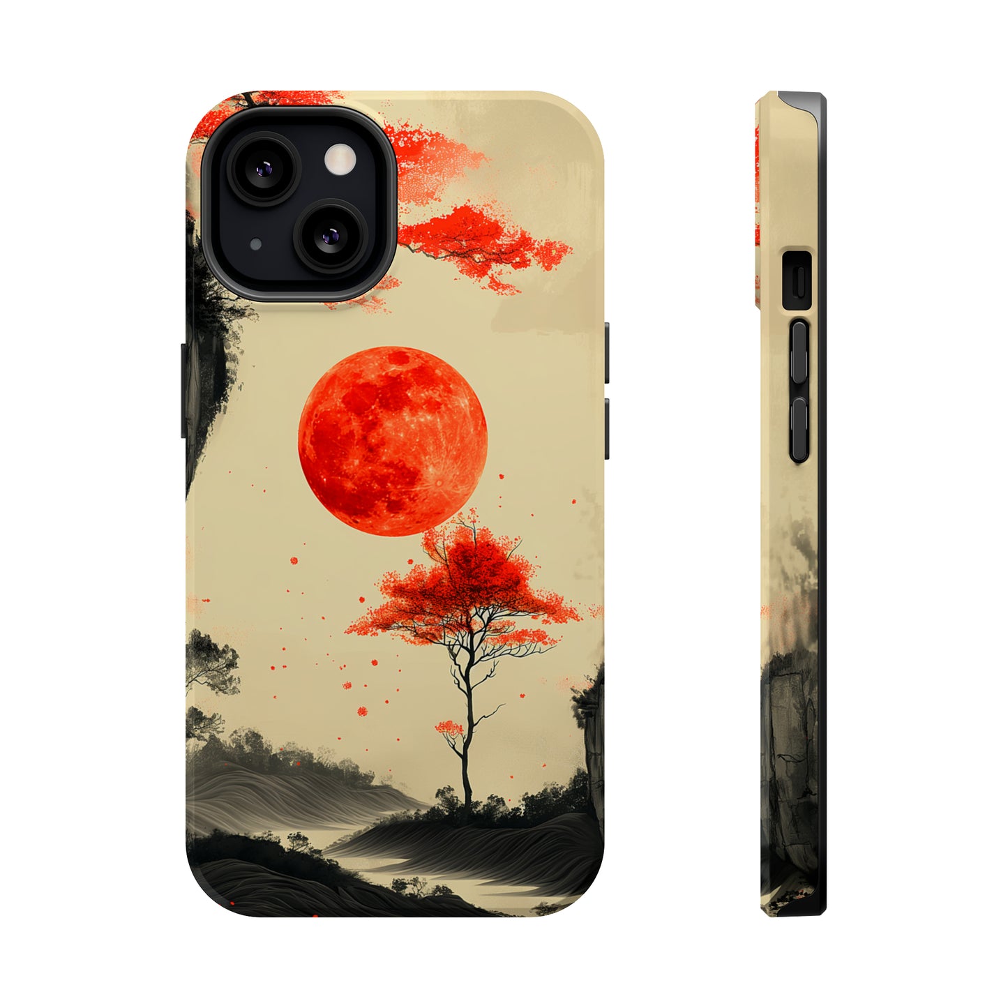 Scarlet Moonrise (iPhone MagSafe Case)Elevate your iPhone's style with Artistic scenery with red trees and large moon MagSafe Case, offering robust protection, MagSafe compatibility, and a choice of mattRimaGallery