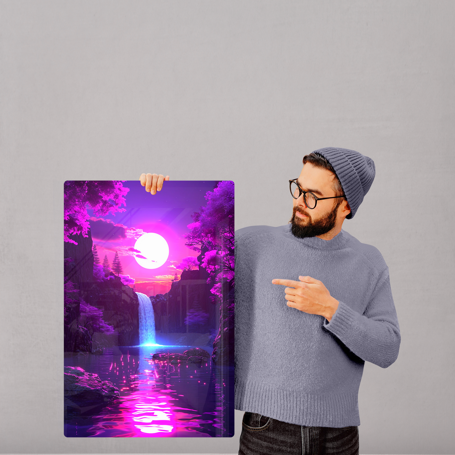 Moonlit Cascade (Acrylic)Make a statement with Moonlit Cascade acrylic prints. The 1⁄4" acrylic panel exudes the illusion of a smooth glass surface for vibrant artwork. Pre-installed hangingRimaGallery