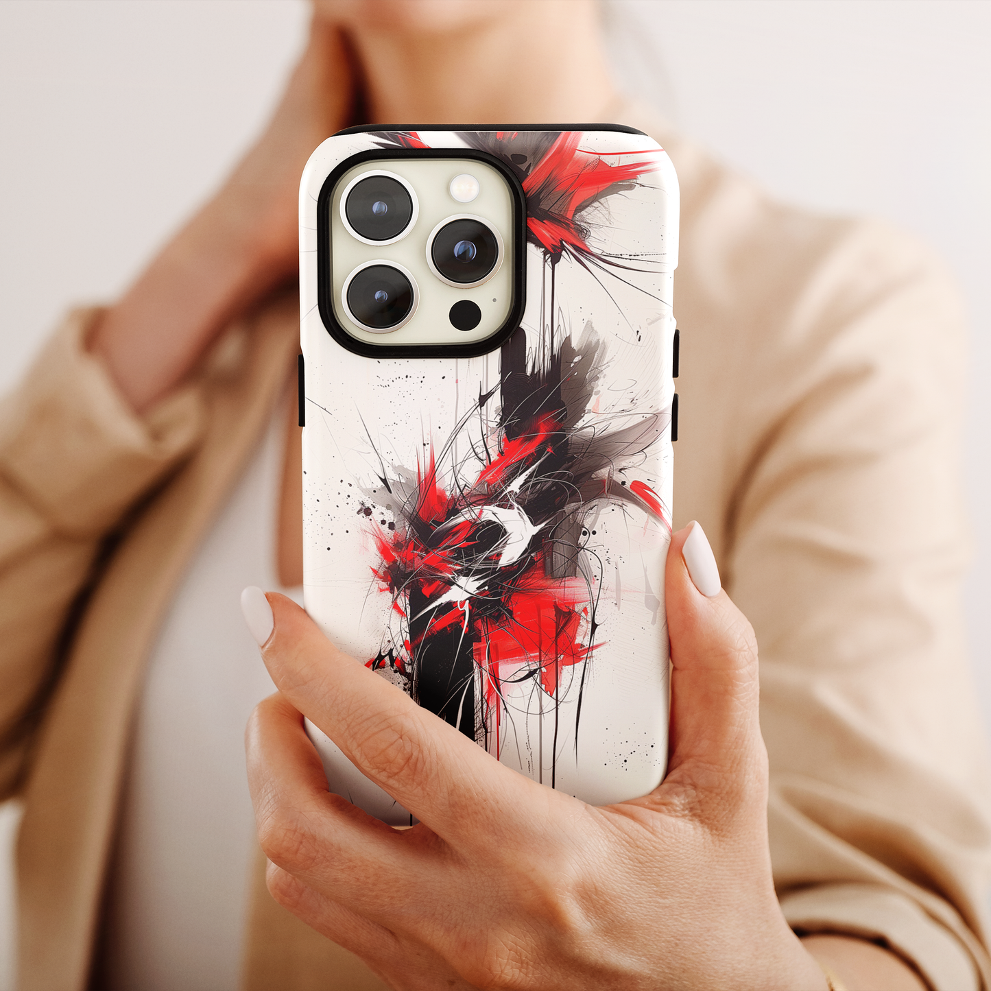 Ebony Flare (iPhone Case 11-15)Secure your iPhone 11-15 with RIMA's durable case: Polycarbonate shell, rubber lining for shock absorption, and supports wireless chargingRimaGallery