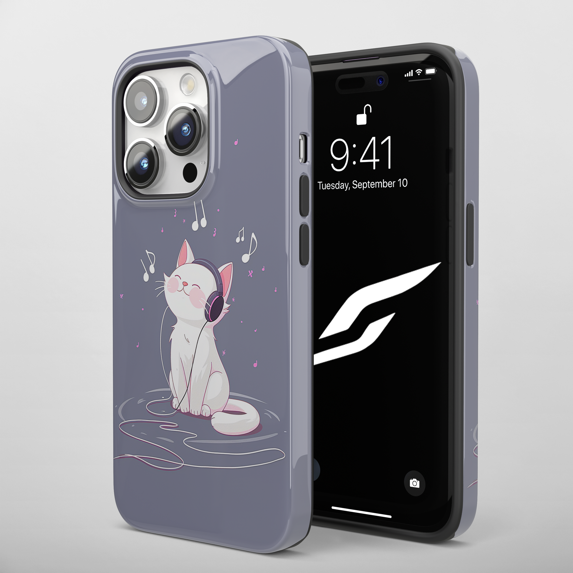 Melody Mews (iPhone Case 11-15)Elevate your iPhone's protection and style with RimaGallery's Illustrated cat enjoying music with headphones On case, featuring dual-layer defense and a sleek, glossRimaGallery