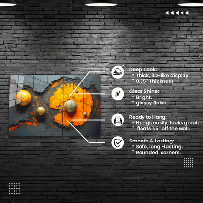 Dazzling Acrylic Prints: A Space Themed Wall Decor With Several Planets- A Mesmerizing Fusion of Modern Craftsmanship &amp; Glossy Wall Art.
 
A Statement Piece with-Planets (Acrylic)