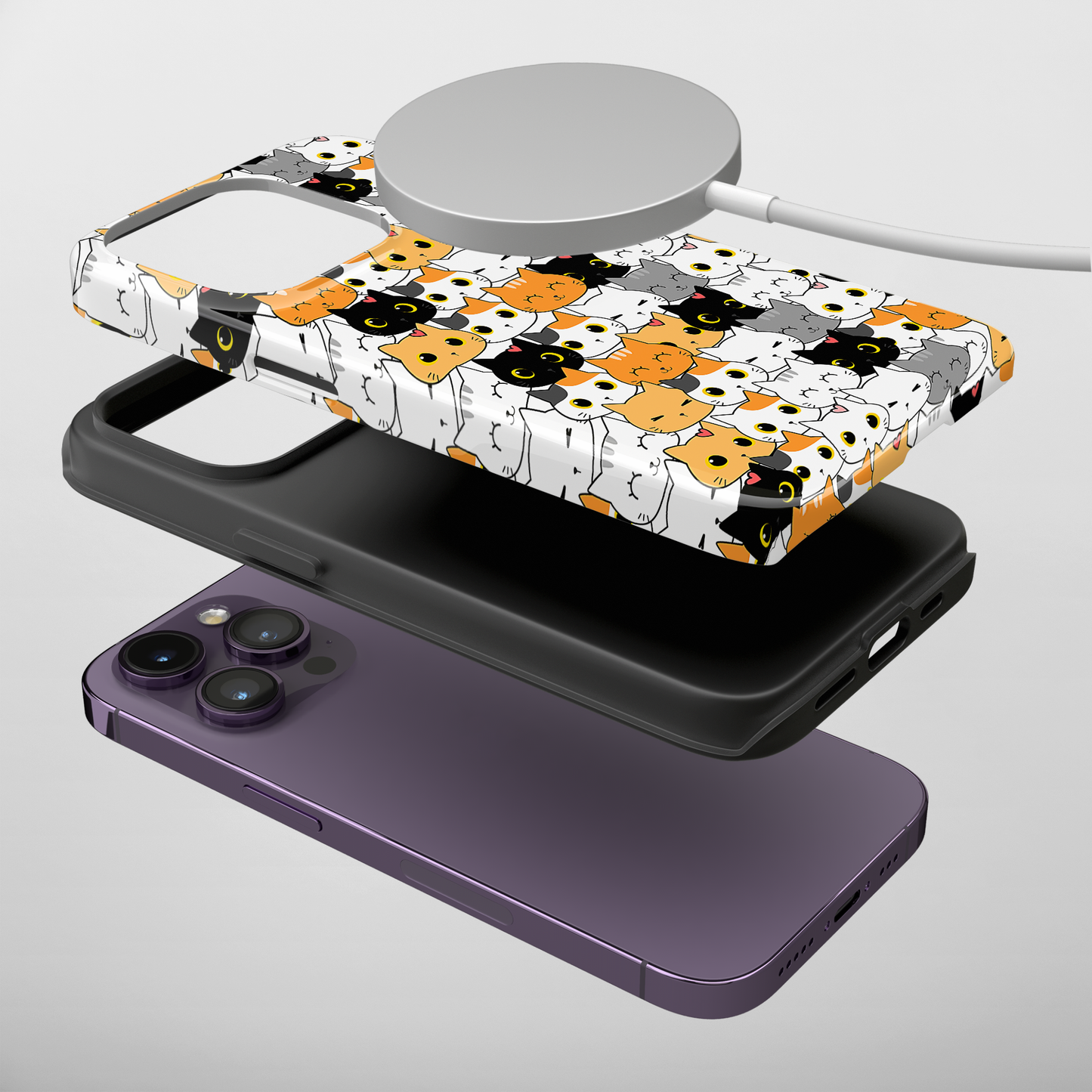 Kitten Kaleidoscope (iPhone MagSafe Case)Elevate your iPhone's style with Cute pattern of varied cartoon cats MagSafe Case, offering robust protection, MagSafe compatibility, and a choice of matte or glossyRimaGallery