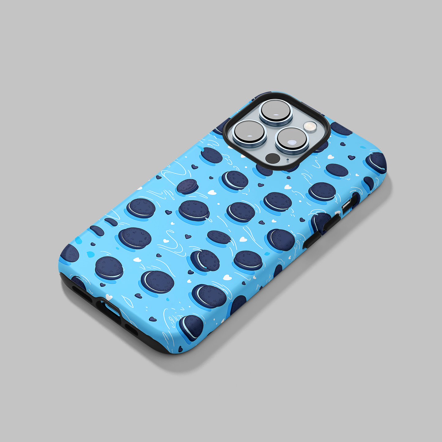Sweet Whirls (iPhone MagSafe Case)Elevate your iPhone's protection and style with RimaGallery's Cookie pattern with heart accents on a blue iphone MagSafe Case against a dark backdrop. Enjoy dual-layRimaGallery