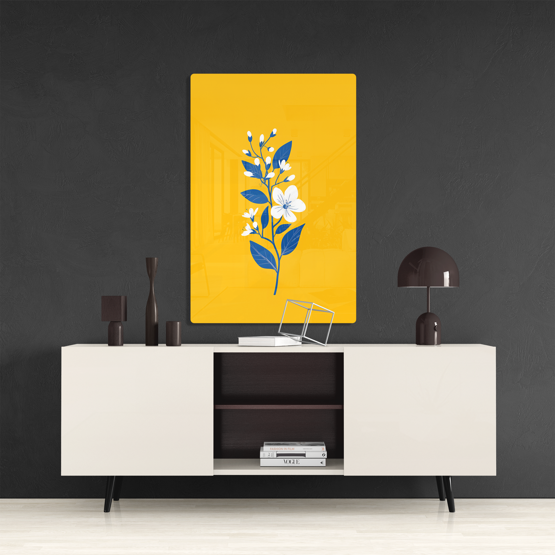 Indigo Bloom (Acrylic)Make a statement withIndigo Bloom acrylic prints. The 1⁄4" acrylic panel exudes the illusion of a smooth glass surface for vibrant artwork. Pre-installed hanging harRimaGallery