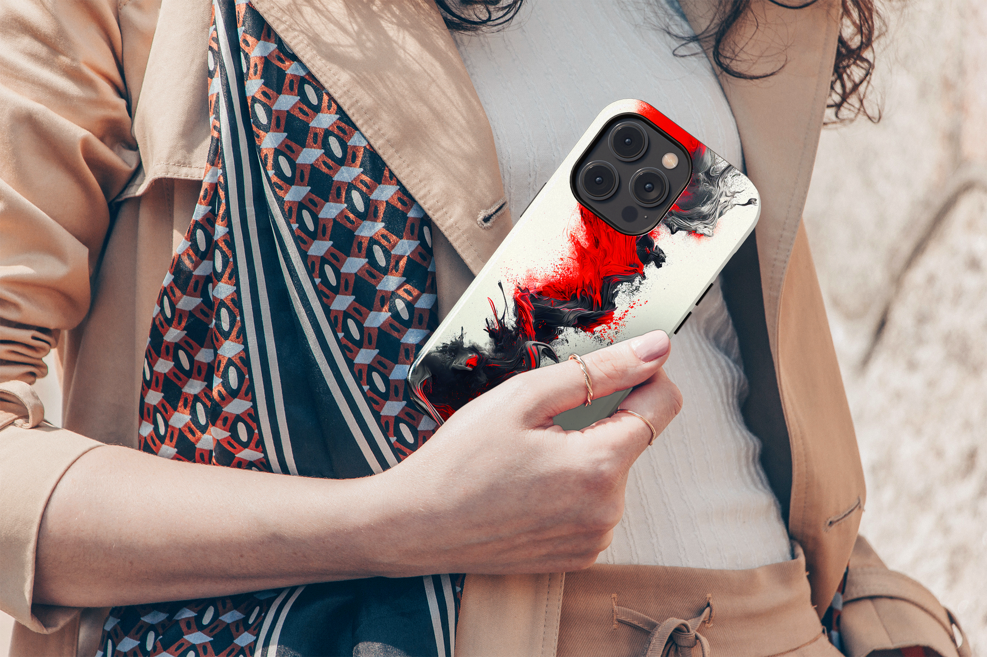 Scarlet Swish (iPhone Case 11-15)Elevate your iPhone's protection and style with RimaGallery's Artistic red and black abstract On case, featuring dual-layer defense and a sleek, glossy finish. Free RimaGallery
