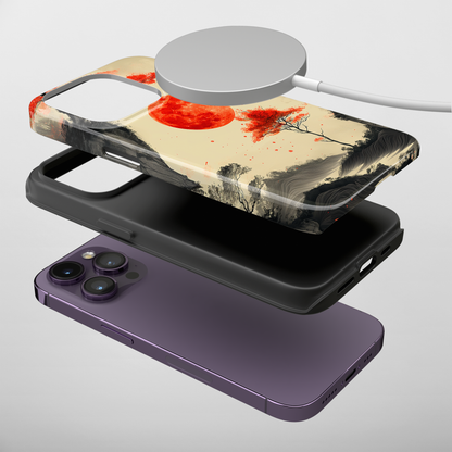 Scarlet Moonrise (iPhone MagSafe Case)Elevate your iPhone's style with Artistic scenery with red trees and large moon MagSafe Case, offering robust protection, MagSafe compatibility, and a choice of mattRimaGallery