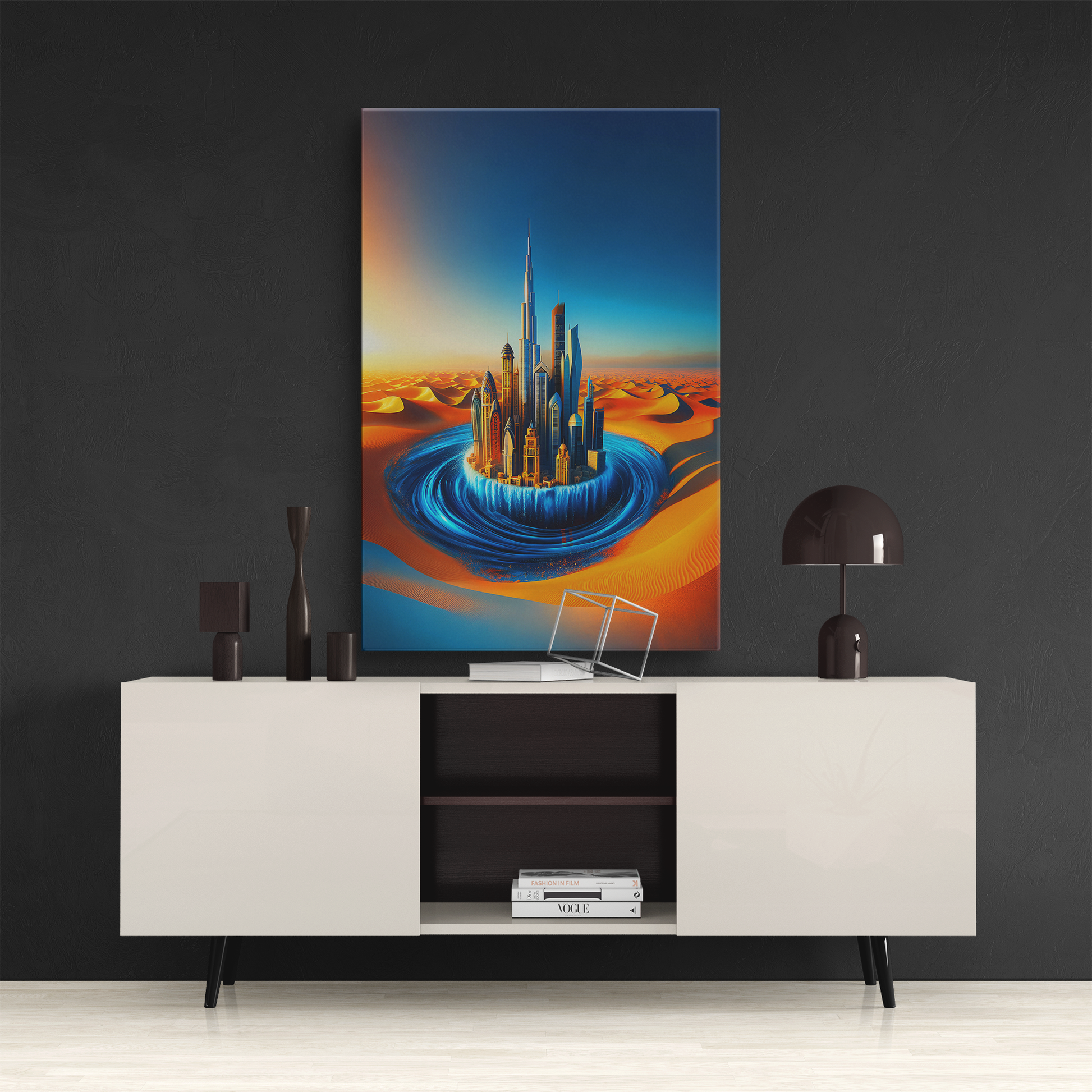 Aqua Metropolis (Canvas)Aqua Metropolis (Canvas  Matte finish, stretched, with a depth of 1.25 inches) Elevate your décor with RimaGallery’s responsibly made art canvases. Our eco-friendly RimaGallery