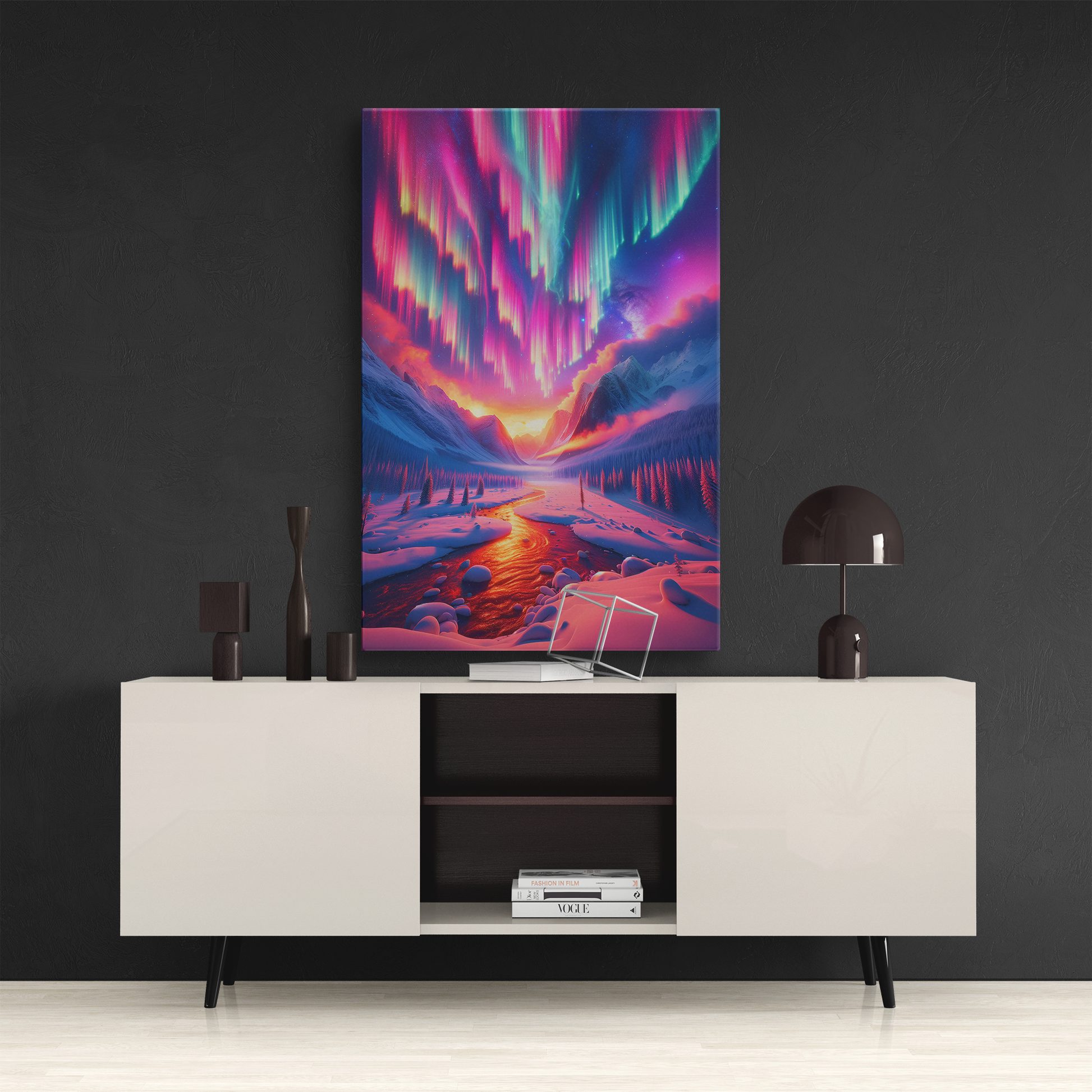 Aurora Reverie (Canvas)Aurora Reverie (Canvas  Matte finish, stretched, with a depth of 1.25 inches) Elevate your décor with RimaGallery’s responsibly made art canvases. Our eco-friendly mRimaGallery