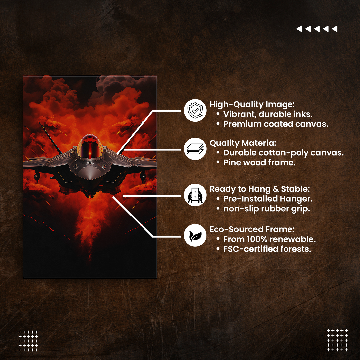 Jet Fighter (Canvas)Jet Fighter (Canvas  Matte finish, stretched, with a depth of 1.25 inches) Elevate your décor with RimaGallery’s responsibly made art canvases. Our eco-friendly mateRimaGallery
