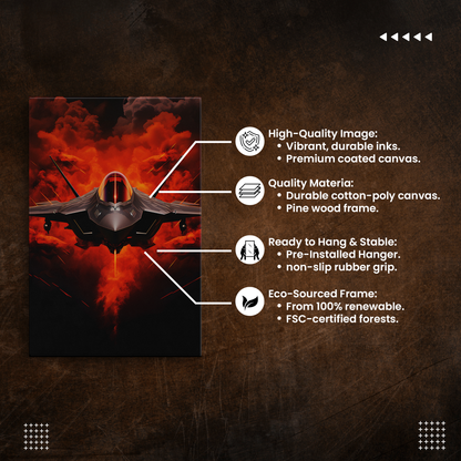 Jet Fighter (Canvas)Jet Fighter (Canvas  Matte finish, stretched, with a depth of 1.25 inches) Elevate your décor with RimaGallery’s responsibly made art canvases. Our eco-friendly mateRimaGallery