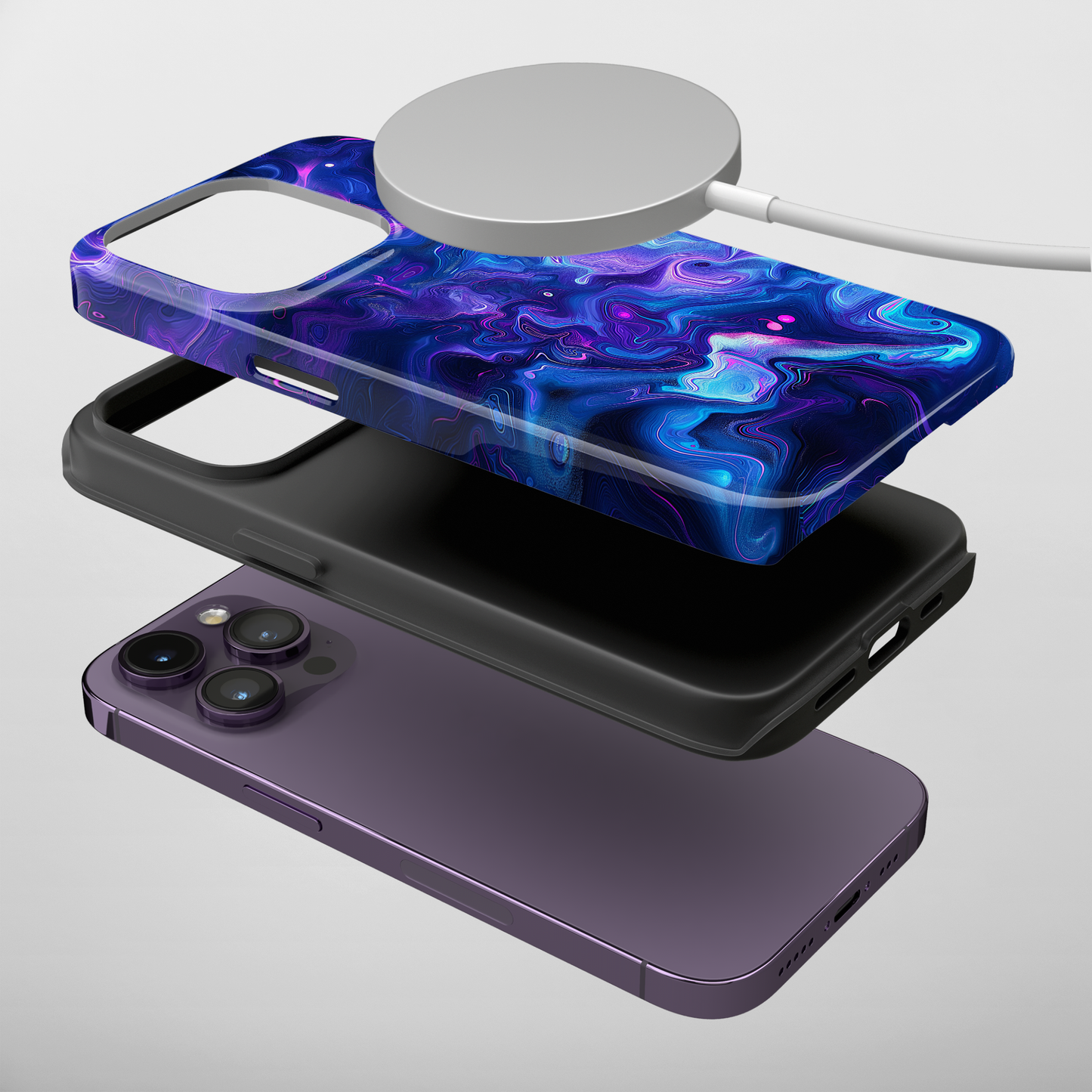 Nebula Swirl (iPhone MagSafe Case)Elevate your iPhone's protection and style with RimaGallery's TVibrant cosmic swirls in a nebula palette on iphone MagSafe Case against a dark backdrop. Enjoy dual-lRimaGallery