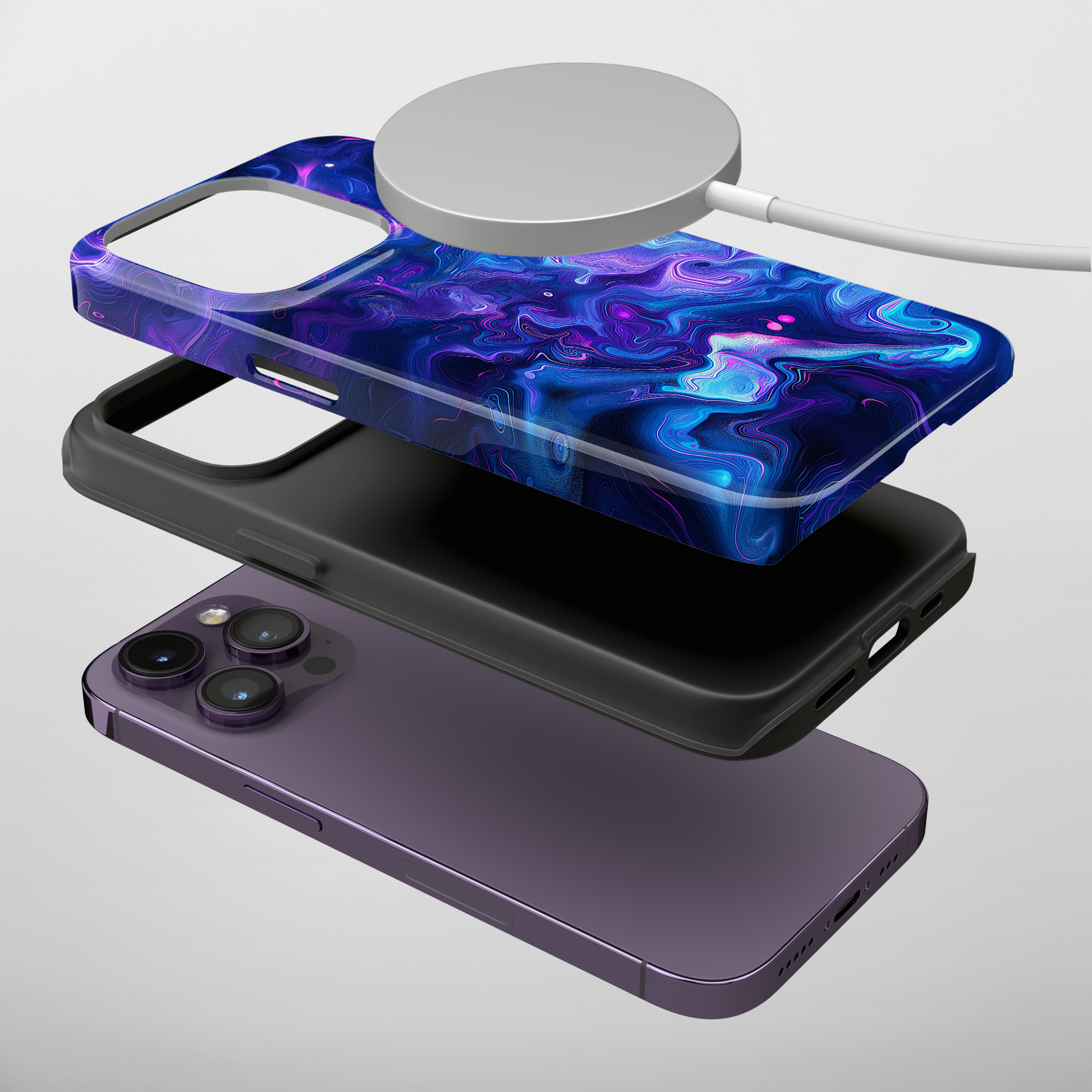 Nebula Swirl (iPhone MagSafe Case)Elevate your iPhone's protection and style with RimaGallery's TVibrant cosmic swirls in a nebula palette on iphone MagSafe Case against a dark backdrop. Enjoy dual-lRimaGallery