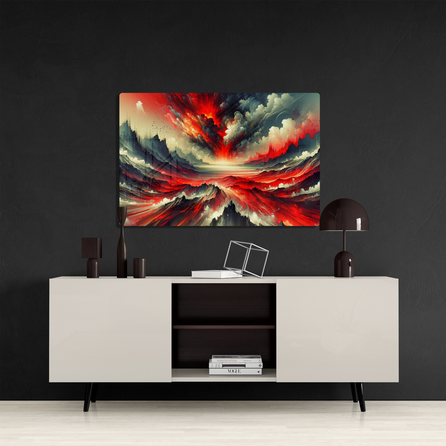 Crimson Eruption Mystique (Acrylic)Make a statement with Crimson Eruption Mystique acrylic prints. The 1⁄4" acrylic panel exudes the illusion of a smooth glass surface for vibrant artwork. Pre-installRimaGallery