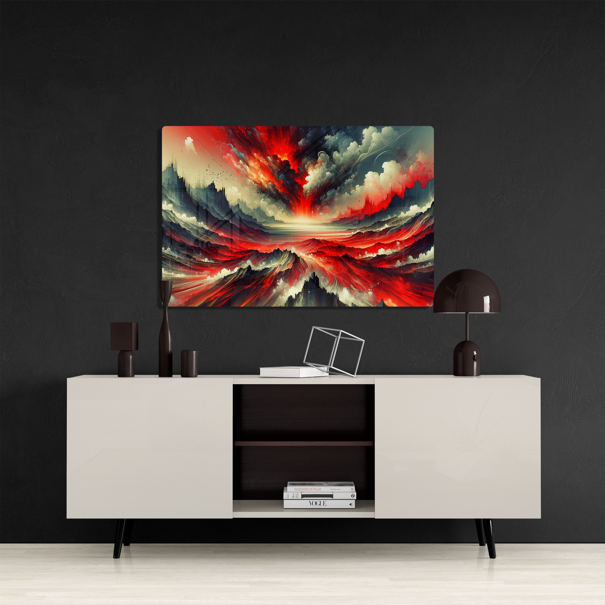Crimson Eruption Mystique (Acrylic)Make a statement with Crimson Eruption Mystique acrylic prints. The 1⁄4" acrylic panel exudes the illusion of a smooth glass surface for vibrant artwork. Pre-installRimaGallery