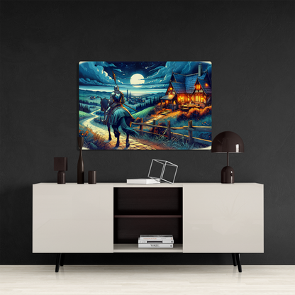 Moonlit Knight's Return (Acrylic)Make a statement with Moonlit Knight's Return acrylic prints. The 1⁄4" acrylic panel exudes the illusion of a smooth glass surface for vibrant artwork. Pre-installedRimaGallery