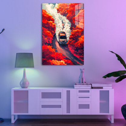 Autumn Drive (Acrylic)Step into the universe with an A drift car journey through a fiery autumnal forest. Acrylic art from RimaGallery. Experience the cosmos in your home with vibrant, etRimaGallery