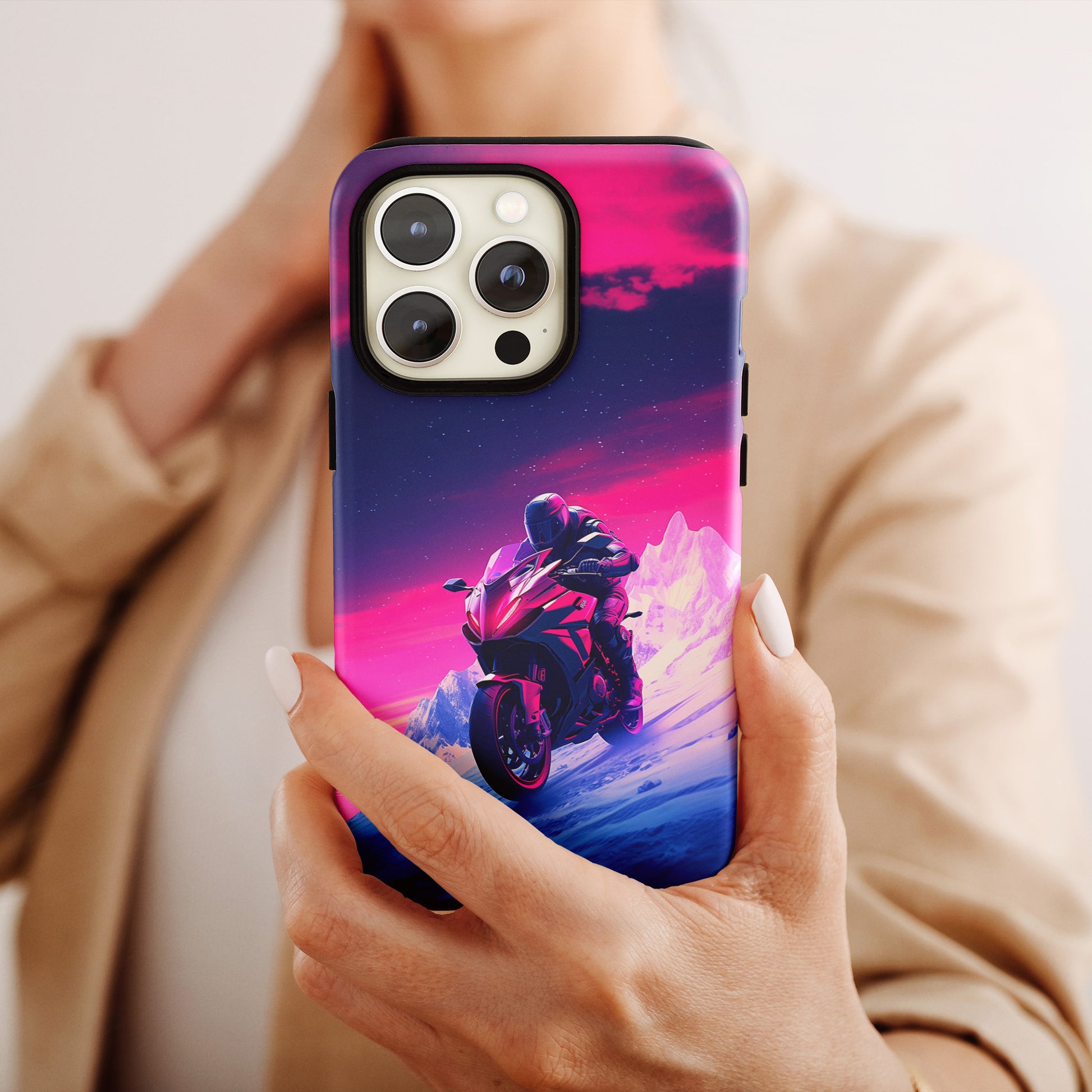 Twilight Rider (iPhone Case 11-15)Upgrade to RIMA: The Ultimate Eco-Friendly Case for iPhone 11-15. Combining style with sustainability, our cases feature chic, minimalist designs and top-tier protecRimaGallery