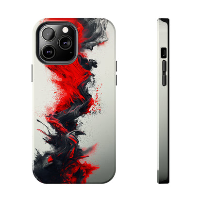 Scarlet Swish (iPhone Case 11-15)Elevate your iPhone's protection and style with RimaGallery's Artistic red and black abstract On case, featuring dual-layer defense and a sleek, glossy finish. Free RimaGallery