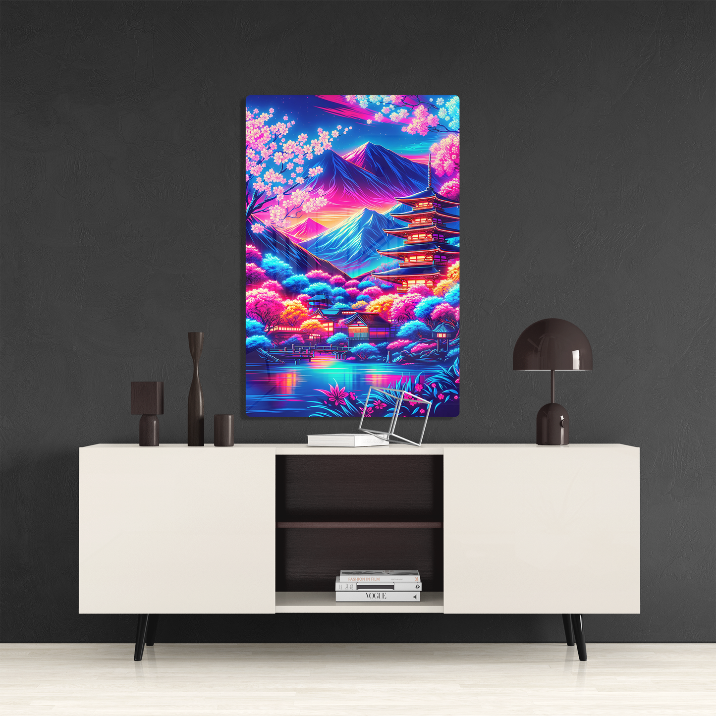 Discover RimaGallery Acrylic Prints for a luxurious touch to your decor. Our exclusive prints, with their vibrant colors and glass-like finish, offer unmatched elega-Neon Blossom Dreams (Acrylic)