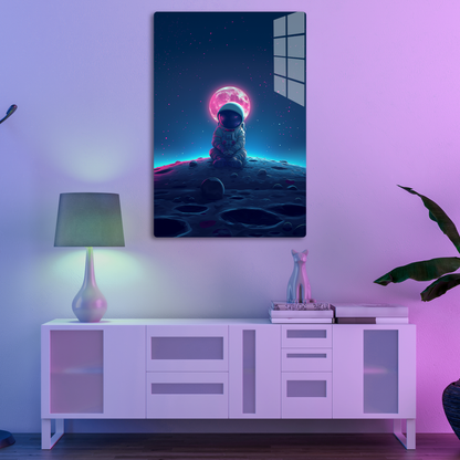 Cosmic Contemplation (Acrylic)Step into the universe with an astronaut in deep thought on the lunar surface under a glowing moon. Acrylic art from RimaGallery. Experience the cosmos in your home RimaGallery
