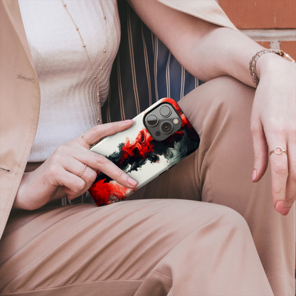 Ruby Ripples (iPhone MagSafe Case)Elevate your iPhone's protection and style with RimaGallery's Vibrant red ink flows on a MagSafe Case against a dark backdrop. Enjoy dual-layer defense, vibrant desiRimaGallery