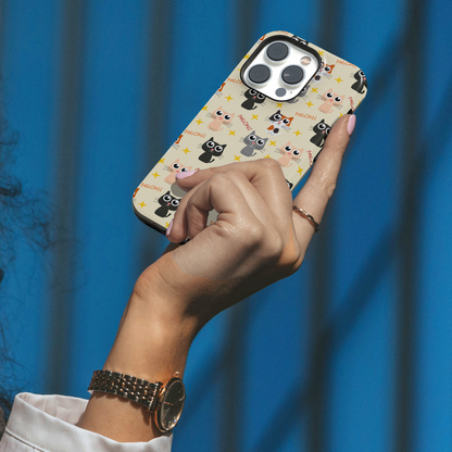 Elevate your iPhone's protection and style with RimaGallery's Adorable cat pattern on phone case with stars and text on phone case. , featuring dual-layer defense an-Charming Cat Chorus (iPhone Case 11-15)