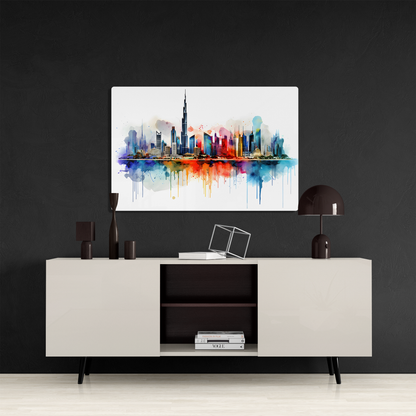 Watercolor Dubai Skyline (Acrylic)Make a statement with Watercolor Dubai Skyline acrylic prints. The 1⁄4" acrylic panel exudes the illusion of a smooth glass surface for vibrant artwork. Pre-installeRimaGallery