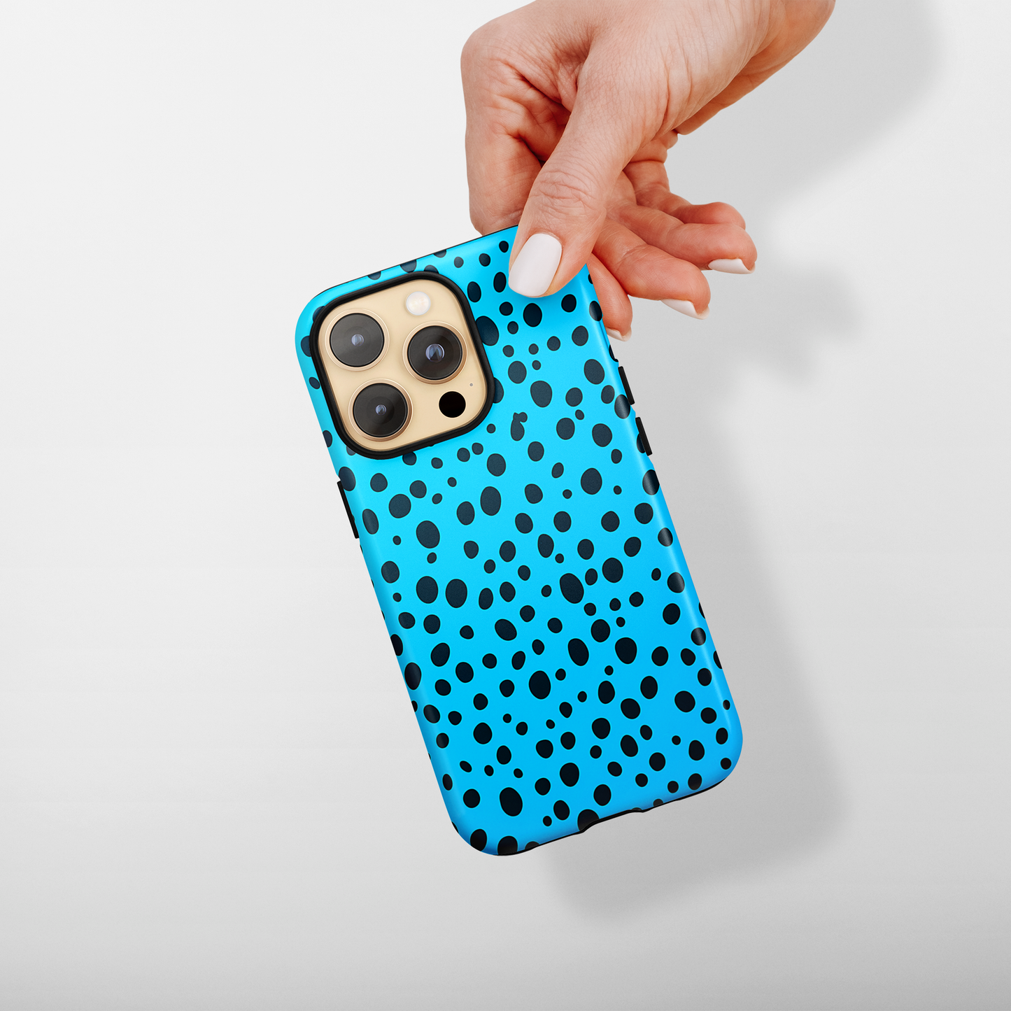 Dotted Delight - Sky Blue (iPhone Case 11-15)Elevate your iPhone's style with a Sky Blue surface with scattered dark dots and a tough case. Sleek, durable protection for models 11-15. Free US shipping.RimaGallery