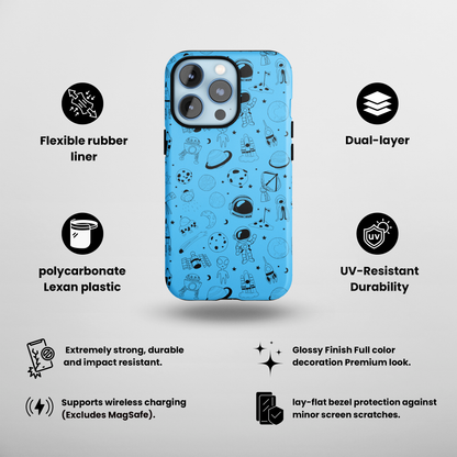 Cosmic Playground (iPhone Case 11-15)Shop RIMA Tough Phone Case for iPhone 11-15: Ultimate protection with double-layer defense, glossy finish, and wireless charging compatibility. Urban and weather-resRimaGallery