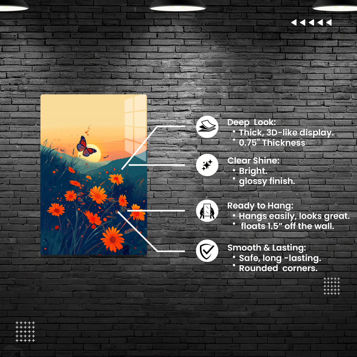 Flutter Bloom (Acrylic)Make a statement with Flutter Bloom acrylic prints. The 1⁄4" acrylic panel exudes the illusion of a smooth glass surface for vibrant artwork. Pre-installed hanging hRimaGallery