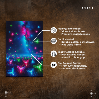 Neon Flutter (Canvas)Neon Flutter (Canvas  Matte finish, stretched, with a depth of 1.25 inches) Elevate your décor with RimaGallery’s responsibly made art canvases. Our eco-friendly matRimaGallery