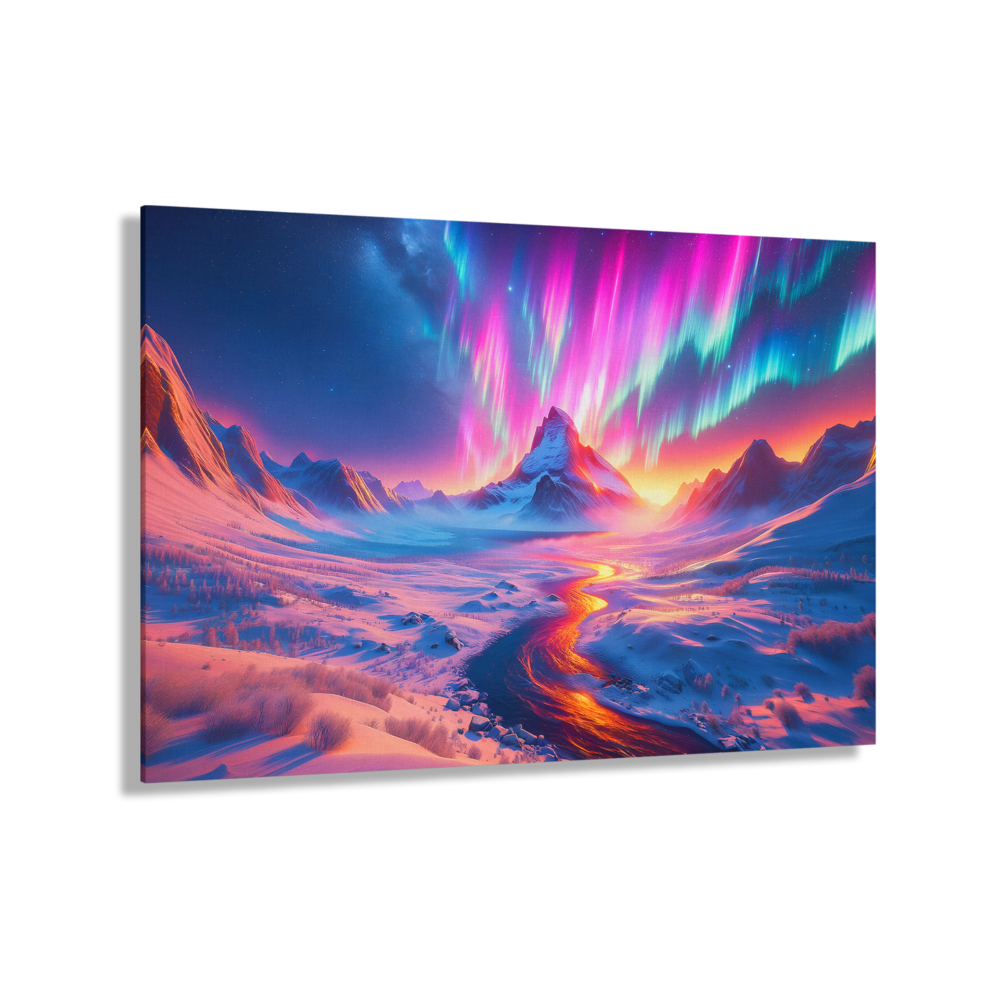 Auroral Mountain Majesty (Canvas)Auroral Mountain Majesty (Canvas  Matte finish, stretched, with a depth of 1.25 inches)
Struggling with low-quality canvases? Switch to RimaGallery! Our canvases areRimaGallery