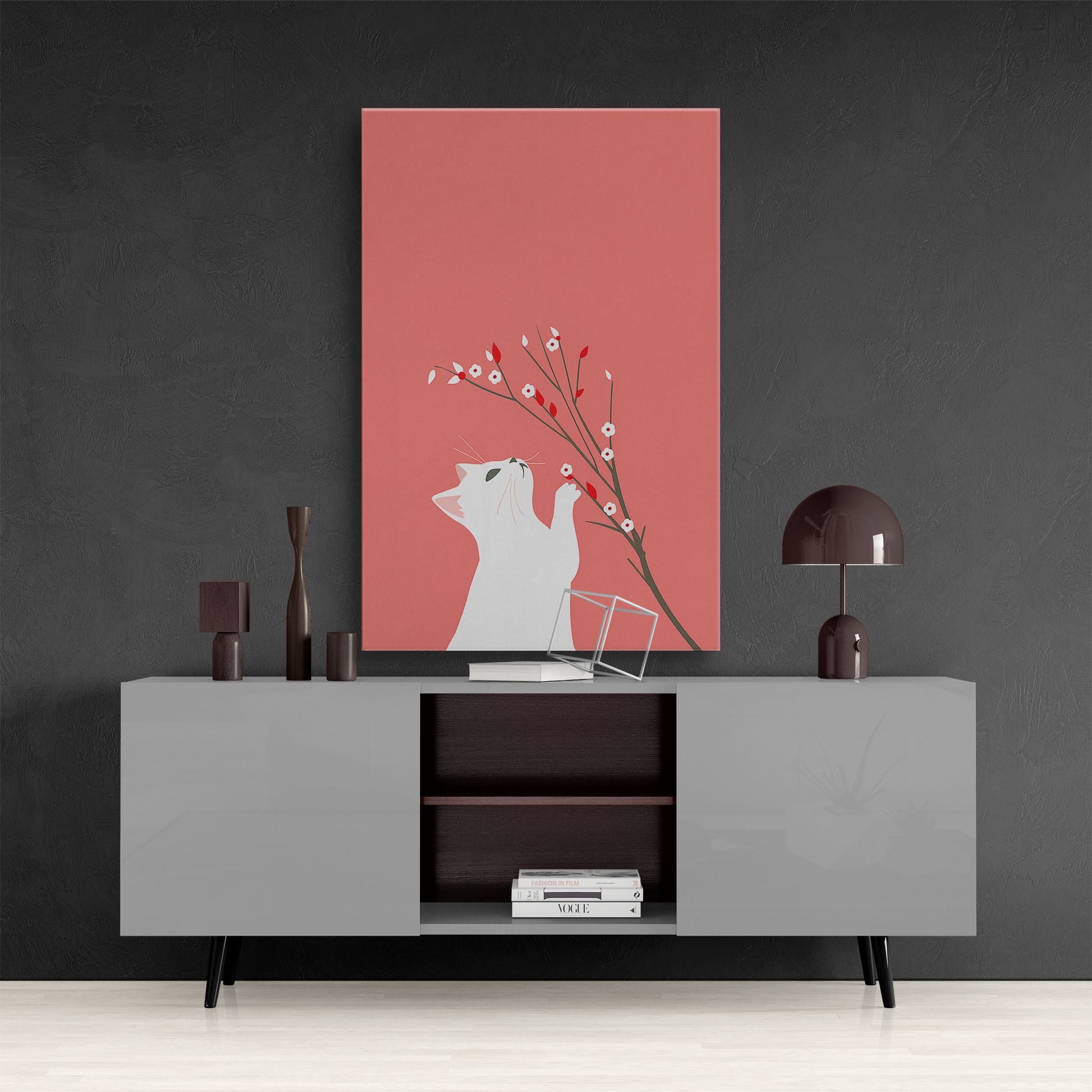 Floral Feline (Canvas)Playful cat interacting with delicate flowers on a coral on canvas prints. Shop now for innovative products designed to enhance your digital lifestyle. Fast shippingRimaGallery