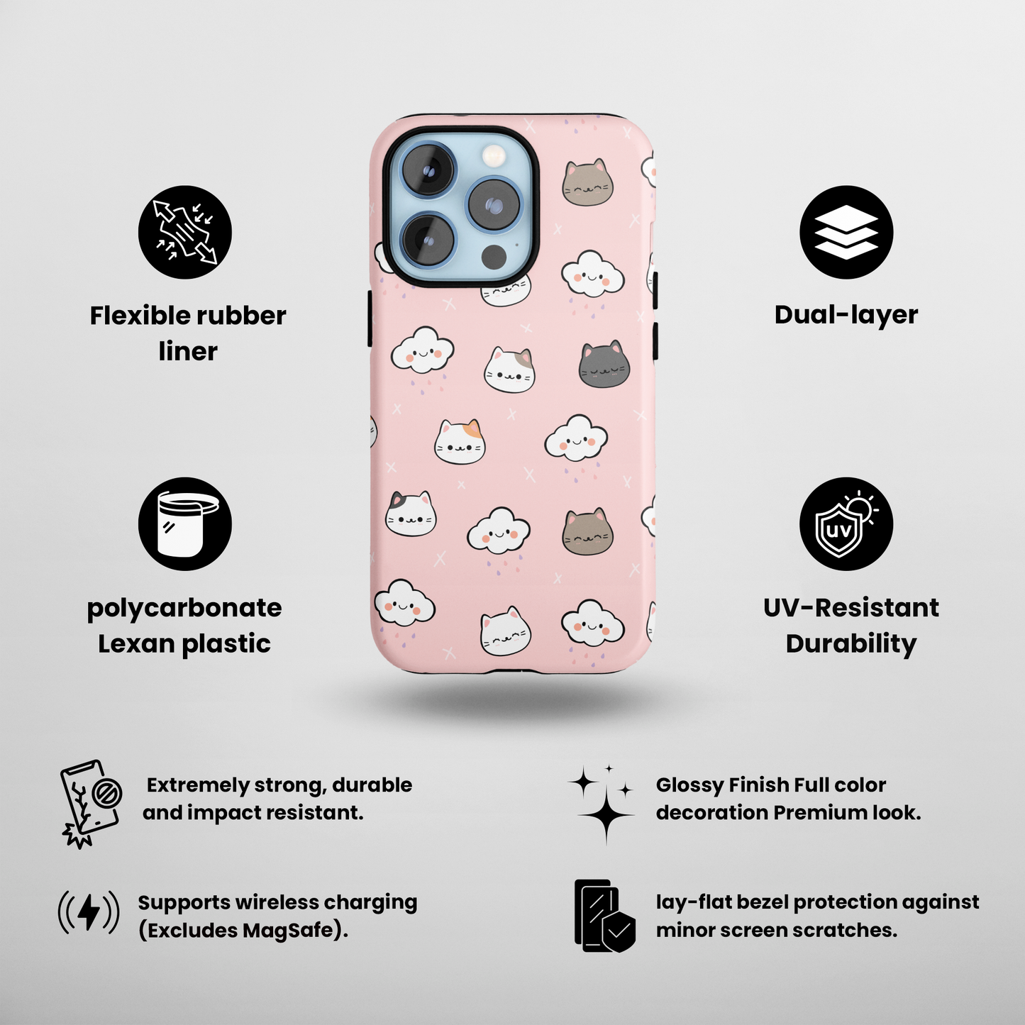 Purrfect Skies (iPhone Case 11-15)Shop RIMA Tough Phone Case for iPhone 11-15: Ultimate protection with double-layer defense, glossy finish, and wireless charging compatibility. Urban and weather-resRimaGallery