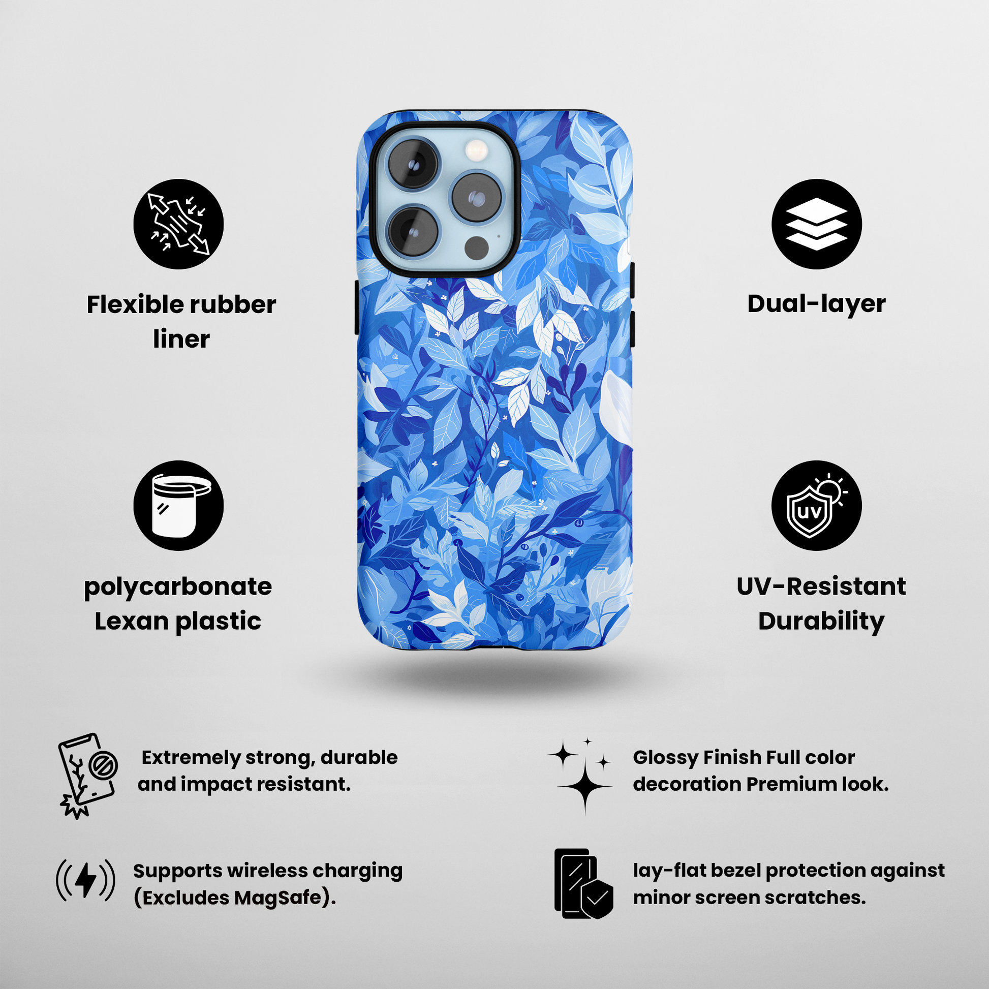 Azure Foliage (iPhone Case 11-15)Discover unmatched security and style for your iPhone 11-15, iphone 15 pro max with RIMA's Case. Durable, glossy, and chic. Click to protect in style!"RimaGallery