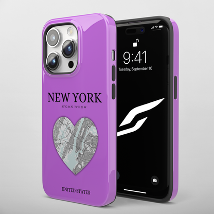 Secure your iPhone 11-15 with RIMA's durable case: Polycarbonate shell, rubber lining for shock absorption, and supports wireless charging-York Heartbeat - Purple (iPhone Case 11-15)