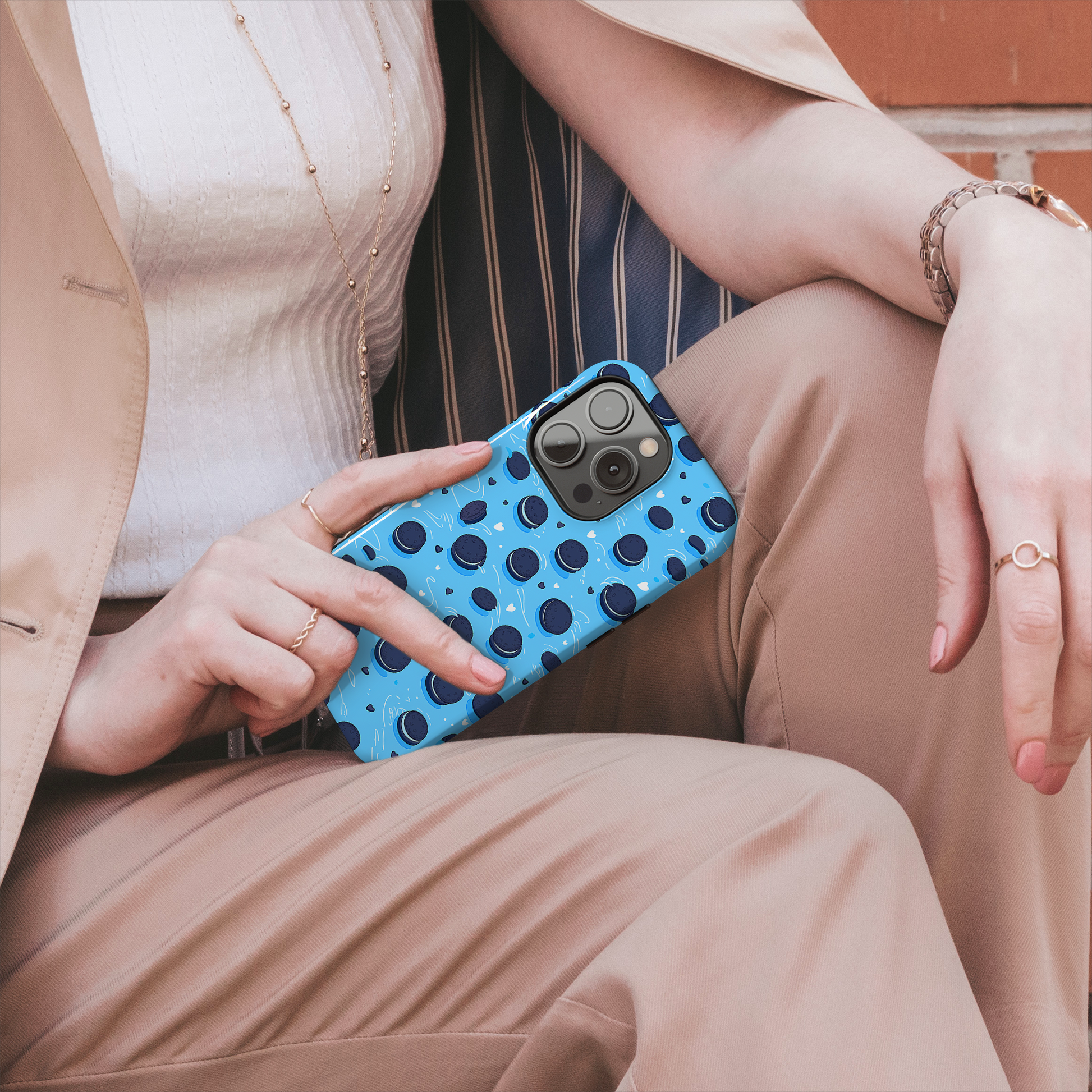 Sweet Whirls (iPhone MagSafe Case)Elevate your iPhone's protection and style with RimaGallery's Cookie pattern with heart accents on a blue iphone MagSafe Case against a dark backdrop. Enjoy dual-layRimaGallery