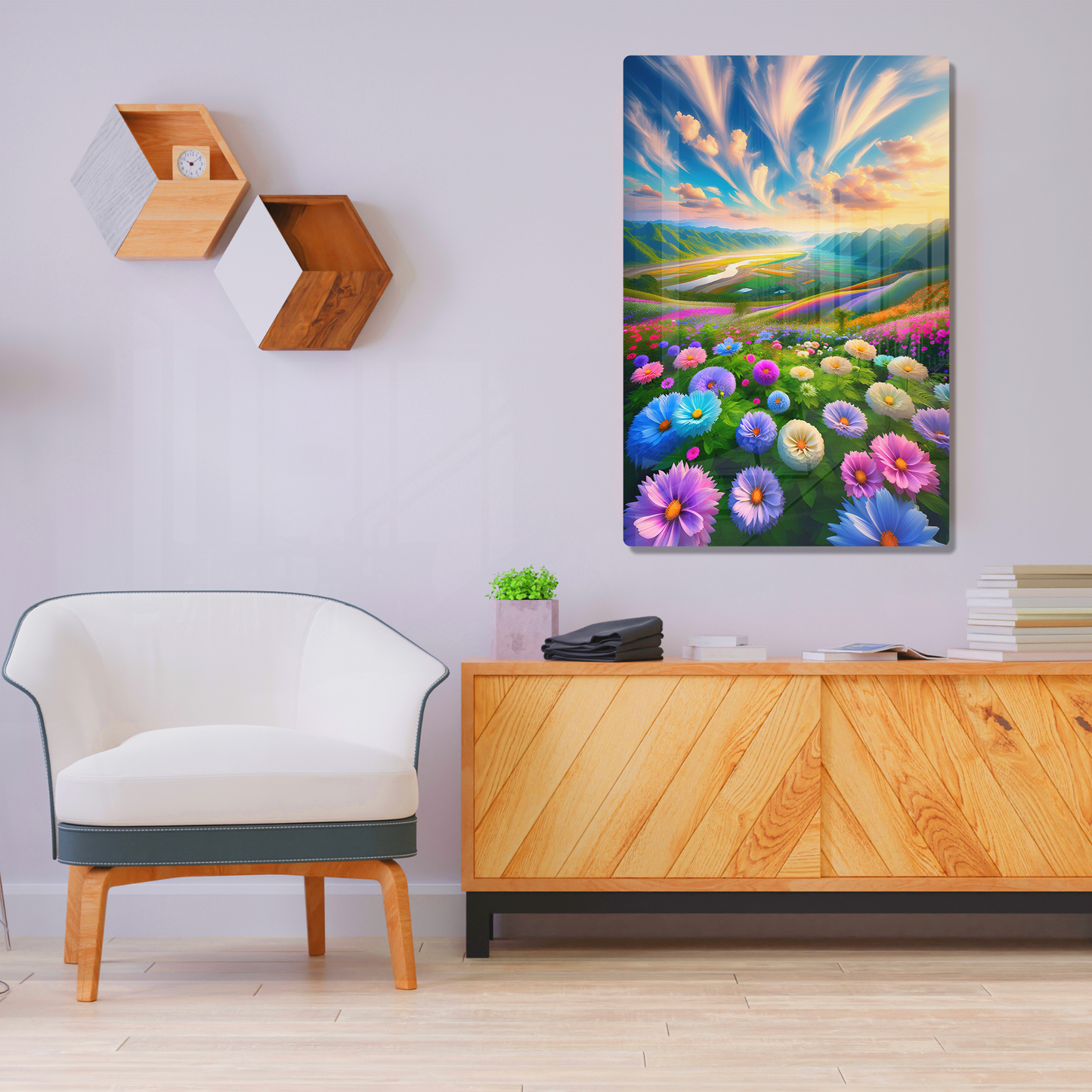 Blossom Valley Vista (Acrylic)Make a design statement with Blossom Valley Vista acrylic prints from RimaGallery. The sleek 1⁄4" acrylic material creates a glass-like illusion for your wall art. PRimaGallery