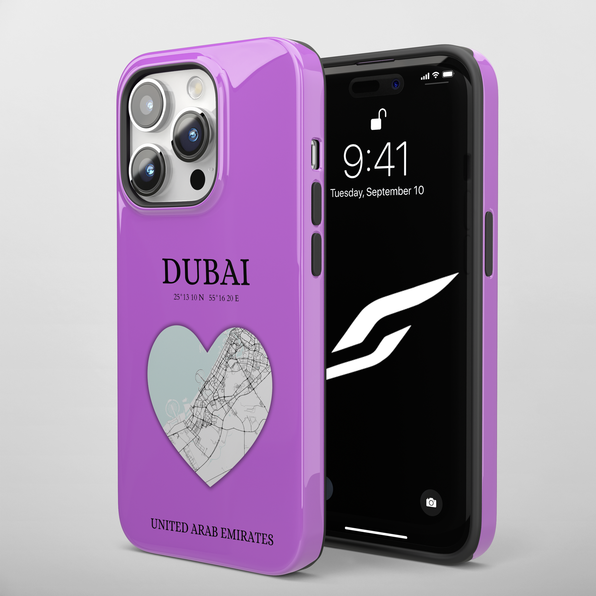 Dubai Heartbeat - Purple (iPhone Case 11-15)Elevate your iPhone with RimaGallery's Dubai York Heartbeat case. Sleek design meets durability for stylish protection. Free US shipping.RimaGallery