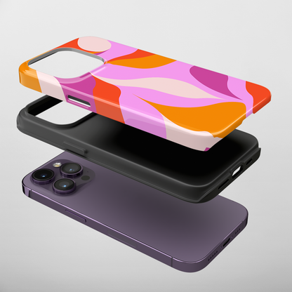 Peachy Swirls (iPhone Case 11-15)Elevate your iPhone's protection and style with RimaGallery's Peachy Swirls design in sunset shades On case, featuring dual-layer defense and a sleek, glossy finish.RimaGallery