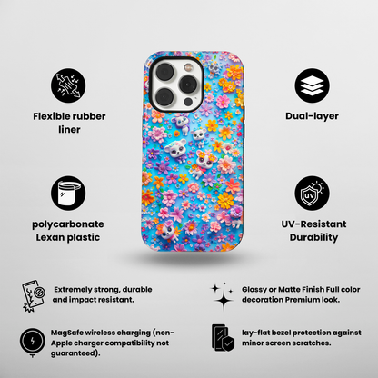 RimaGallery's MagSafe Cases featuring a Vibrant floral and kitten-themed phone case. designs for iPhone 13, 14, &amp; 15 (Mini, Pro, Max, Plus). Shop now!-case for iphone
