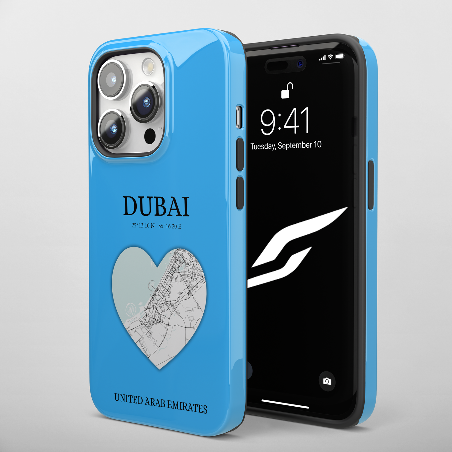 Dubai Heartbeat - Sky Blue (iPhone Case 11-15)Capture the essence of Dubai with RimaGallery's Heartbeat Purple iPhone case, blending durable protection and unique design. Perfect for iPhone 11-15 models. Free shRimaGallery