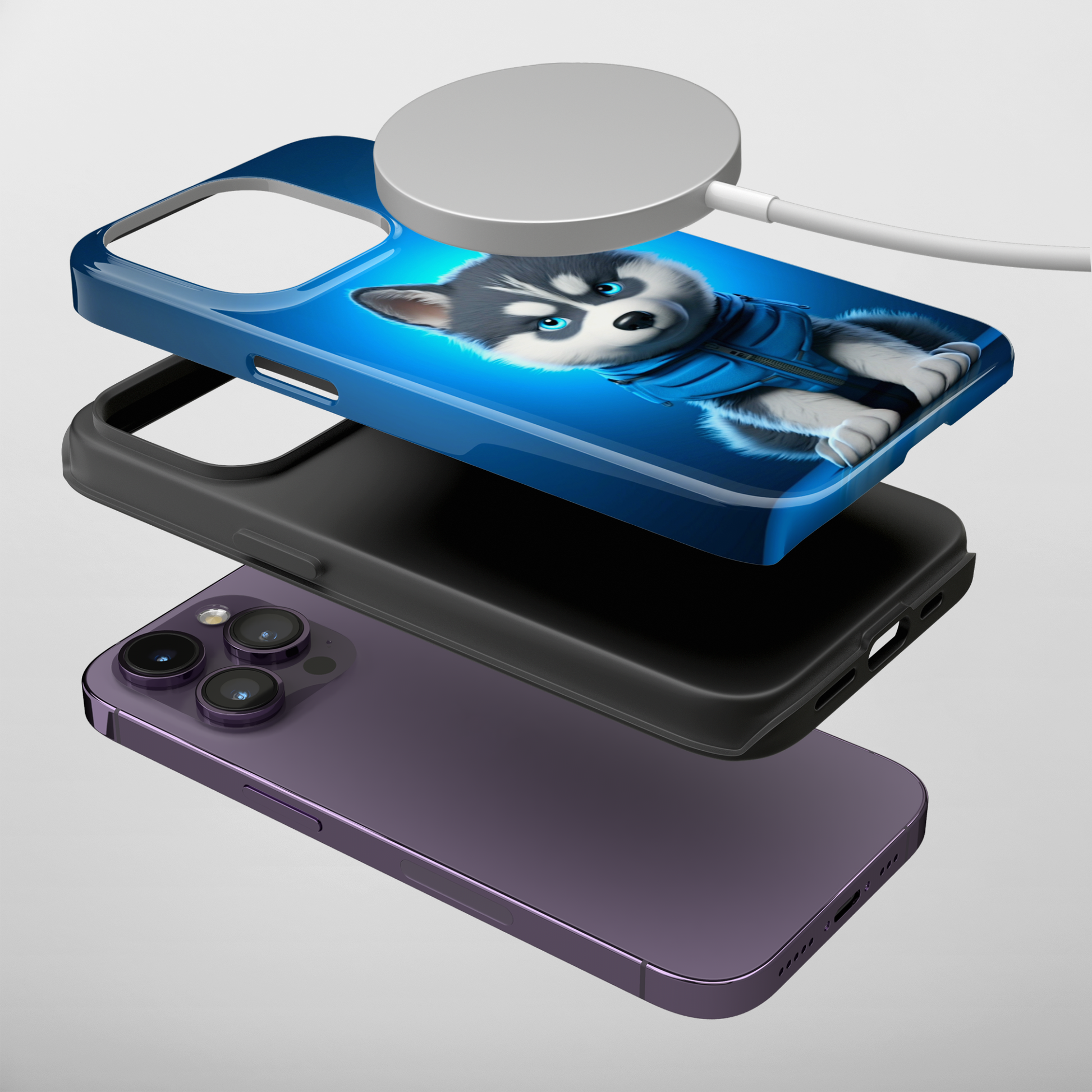 Blue Husky Charm (iPhone MagSafe Case)Blue Husky Charm MagSafe Durable Case: Style Meets Protection 📱✨
Upgrade your device with Rima Gallery's Blue Husky Charm MagSafe Durable Case. This case isn’t justRimaGallery