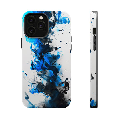 Blue Whisper (iPhone MagSafe Case)Elevate your iPhone's protection and style with RimaGallery's Blue and black ink abstract design on a white MagSafe Case. Enjoy dual-layer defense, vibrant design chRimaGallery