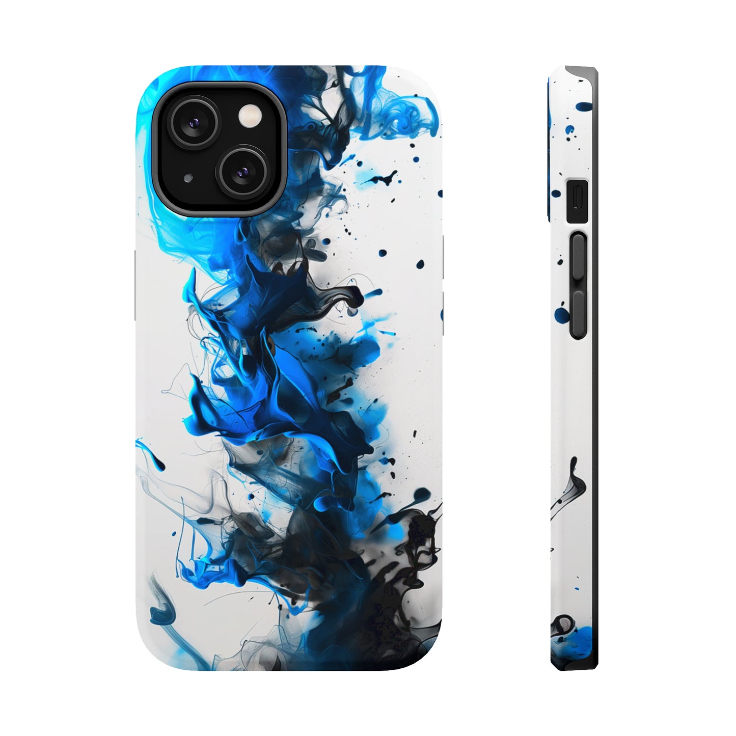 Blue Whisper (iPhone MagSafe Case)Elevate your iPhone's protection and style with RimaGallery's Blue and black ink abstract design on a white MagSafe Case. Enjoy dual-layer defense, vibrant design chRimaGallery